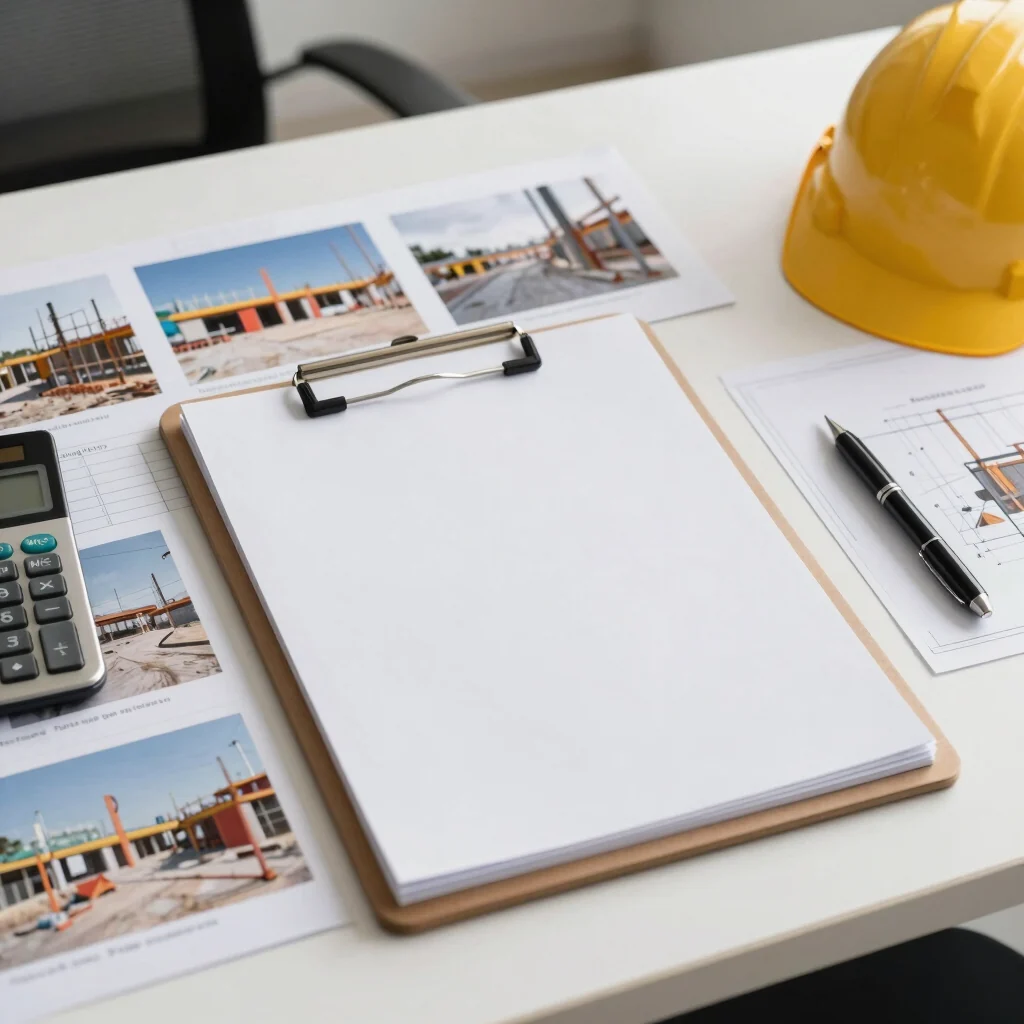 Progress claim records with site photos clipboard and measurement documents